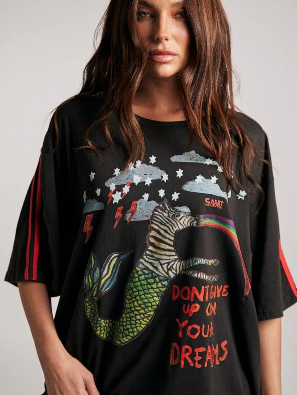 New In Bag! Sabbi OVERSIZED Small Graphic Zebra-Mermaid Dream Tee
